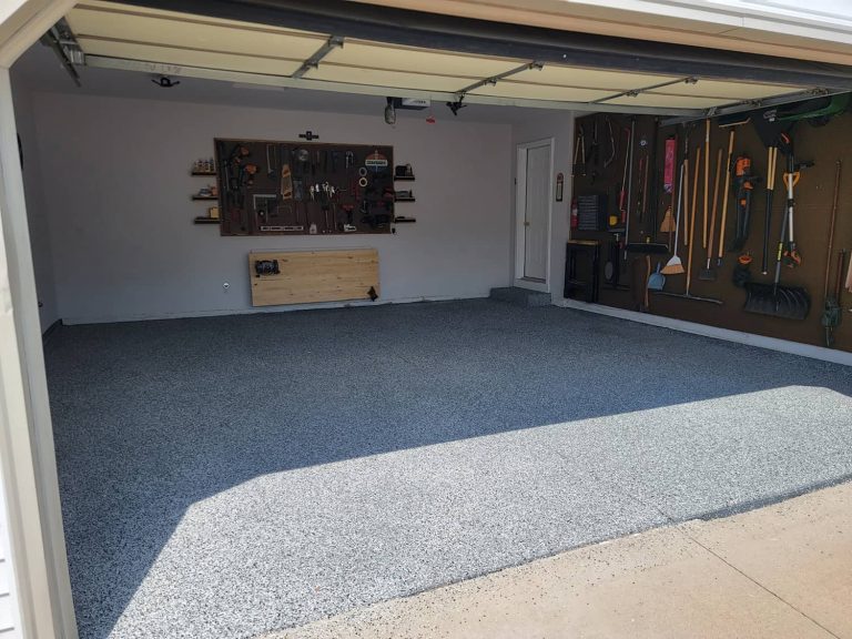 A residential garage after epoxy application