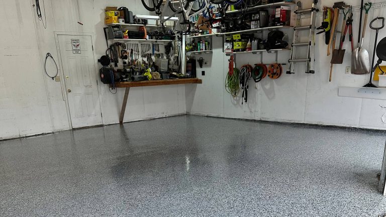 A residential garage after epoxy application