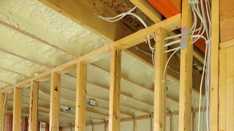 A house that's under construction with spray foam insulation