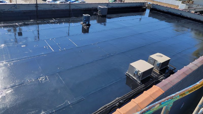 A rooftop after polyurea coating application